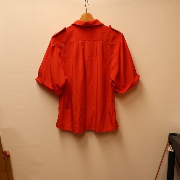 Sheridan Square Red Blouse Shoulder Tabs Short Sleeves Button Front Size 16 - Picture 10 of 13